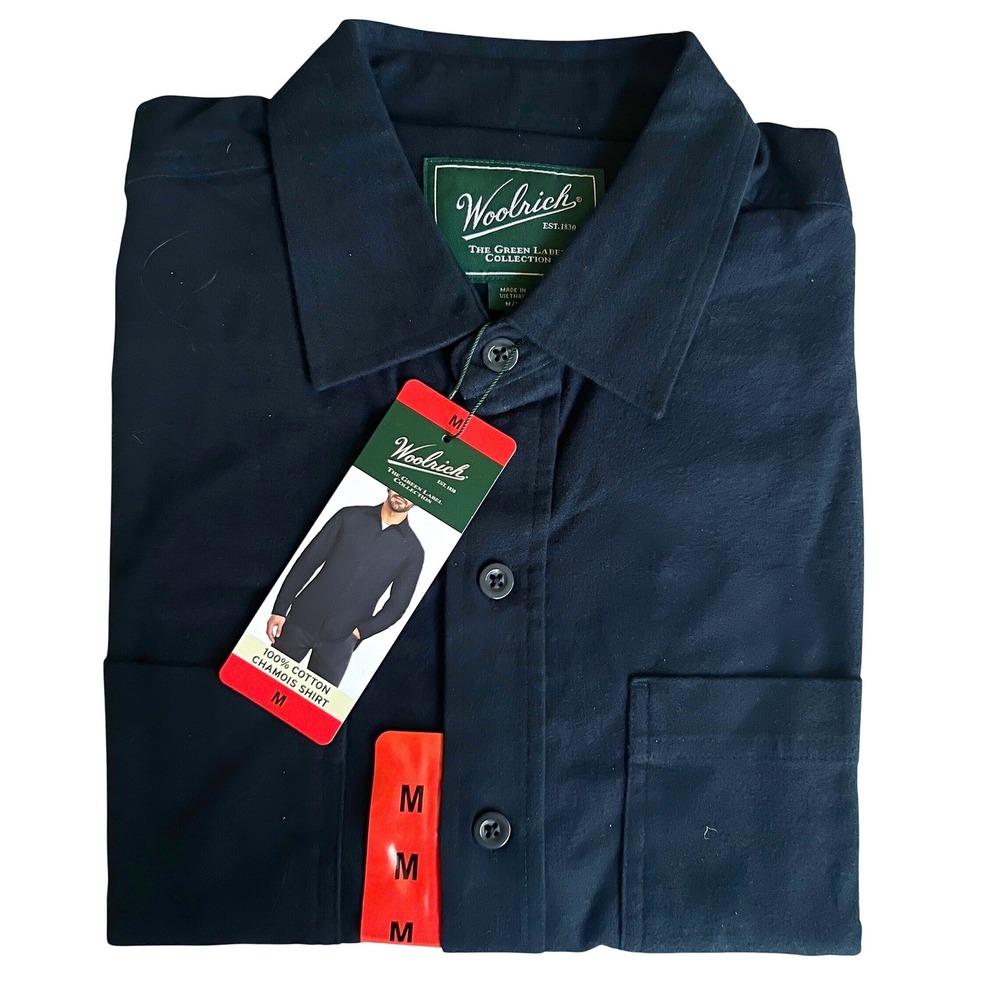 Woolrich Mens Green Label Chamois Shirt 100% Cotton Blue Button Down M 1908878
